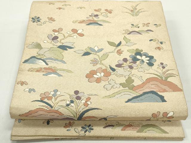 平和屋着物◎六通柄袋帯　枝花文　金糸　正絹　逸品　DABC0794qa