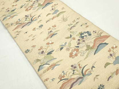 平和屋着物◎六通柄袋帯　枝花文　金糸　正絹　逸品　DABC0794qa