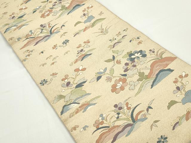 平和屋着物◎六通柄袋帯　枝花文　金糸　正絹　逸品　DABC0794qa