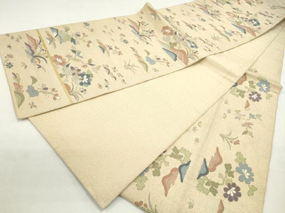 平和屋着物◎六通柄袋帯　枝花文　金糸　正絹　逸品　DABC0794qa