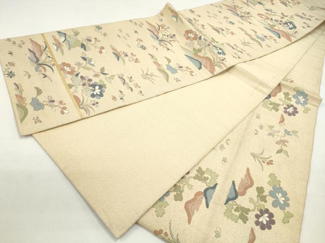 平和屋着物◎六通柄袋帯　枝花文　金糸　正絹　逸品　DABC0794qa