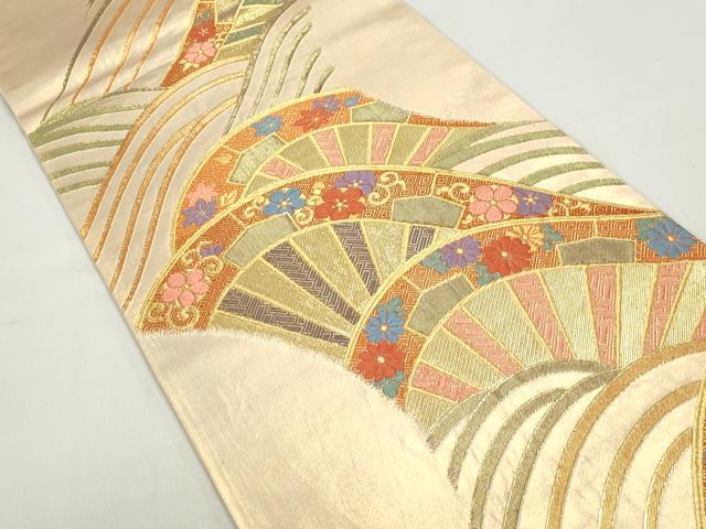 平和屋着物◎六通柄袋帯　唐織　片輪車花文　金糸　正絹　逸品　DABC0810qa