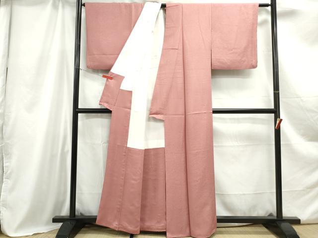 平和屋着物■上質な色無地 霞地紋 紅梅色 正絹 逸品 DABC0831qa