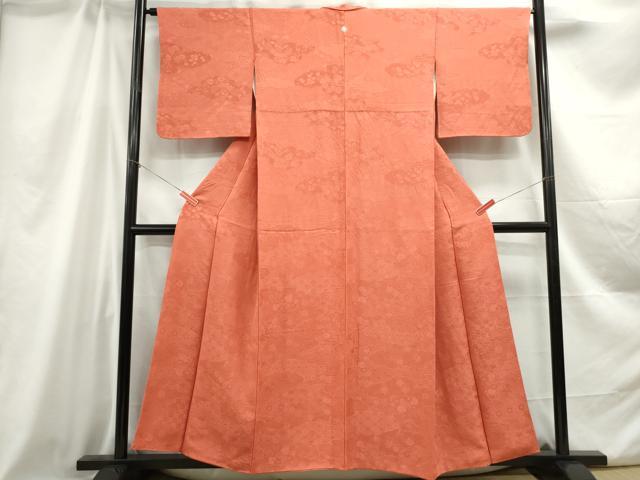 平和屋着物■上質な色無地 雲取り花地紋 鉛丹色 正絹 逸品 DABC0835qa