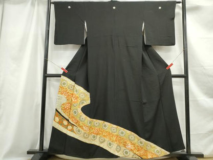 平和屋着物■豪華黒留袖　駒刺繍　道長正倉院花文　金彩　正絹　逸品　DABC0839qa