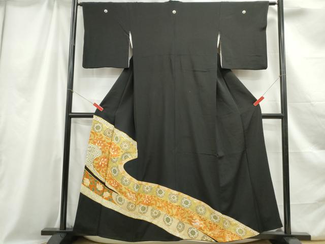 平和屋着物■豪華黒留袖　駒刺繍　道長正倉院花文　金彩　正絹　逸品　DABC0839qa