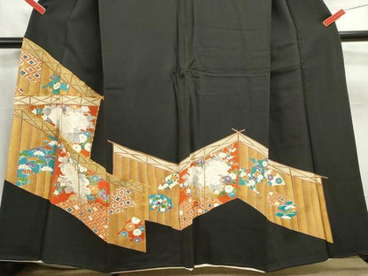平和屋着物■豪華黒留袖　駒刺繍　屏風花文　金彩　正絹　逸品　DABC0843qa