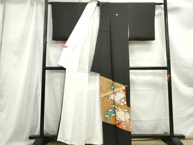 平和屋着物■豪華黒留袖　駒刺繍　屏風花文　金彩　正絹　逸品　DABC0843qa