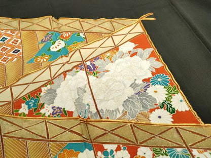 平和屋着物■豪華黒留袖　駒刺繍　屏風花文　金彩　正絹　逸品　DABC0843qa