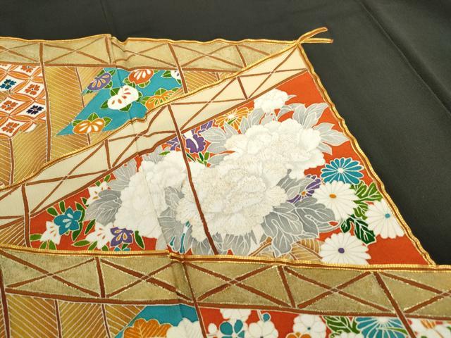 平和屋着物■豪華黒留袖　駒刺繍　屏風花文　金彩　正絹　逸品　DABC0843qa