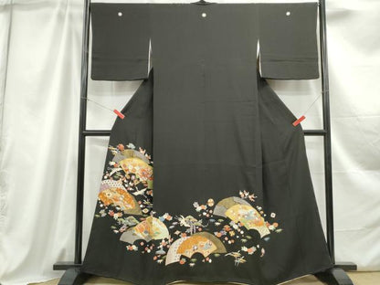 平和屋着物■豪華黒留袖　駒刺繍　地紙宝尽くし飛鶴花文　松竹梅　金彩　正絹　逸品　DABC0858qa