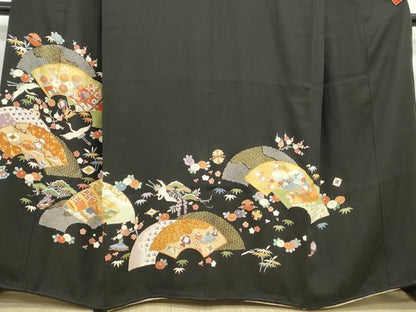 平和屋着物■豪華黒留袖　駒刺繍　地紙宝尽くし飛鶴花文　松竹梅　金彩　正絹　逸品　DABC0858qa