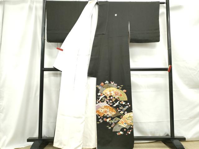 平和屋着物■豪華黒留袖　駒刺繍　地紙宝尽くし飛鶴花文　松竹梅　金彩　正絹　逸品　DABC0858qa