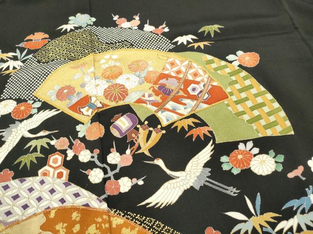 平和屋着物■豪華黒留袖　駒刺繍　地紙宝尽くし飛鶴花文　松竹梅　金彩　正絹　逸品　DABC0858qa