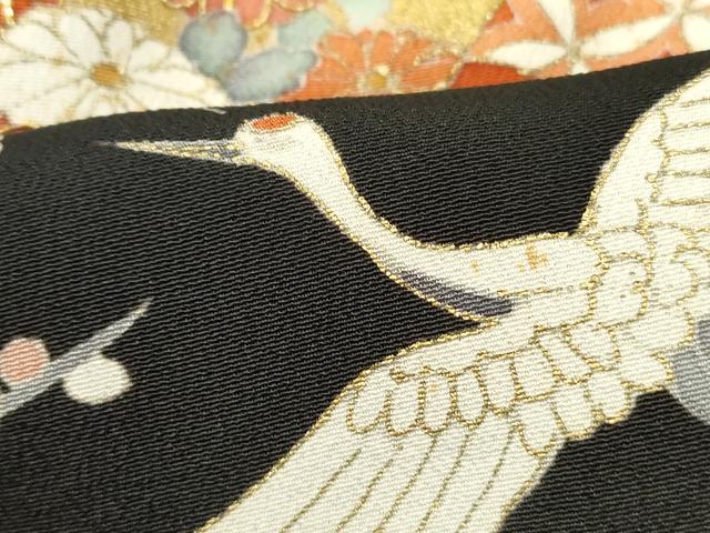 平和屋着物■豪華黒留袖　駒刺繍　地紙宝尽くし飛鶴花文　松竹梅　金彩　正絹　逸品　DABC0858qa
