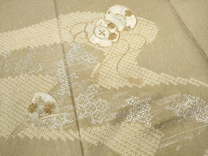 平和屋着物■訪問着 刺繍 絞り 道長扇面花鼓文 銀彩 正絹 逸品 DABC0877qa