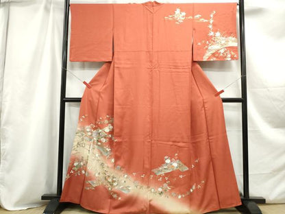 平和屋着物■訪問着 刺繍 扇面花文 暈し染め 金銀彩 正絹 逸品 DABC0907qa