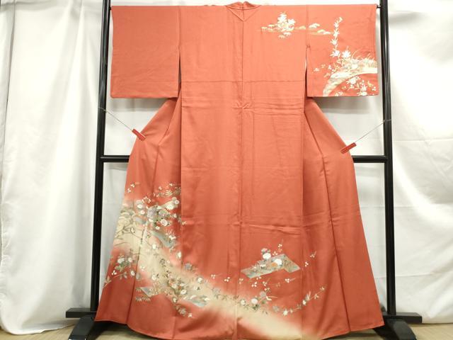 平和屋着物■訪問着 刺繍 扇面花文 暈し染め 金銀彩 正絹 逸品 DABC0907qa