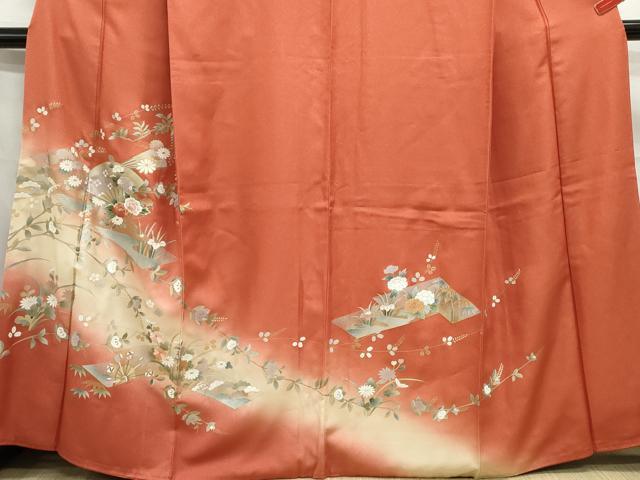 平和屋着物■訪問着 刺繍 扇面花文 暈し染め 金銀彩 正絹 逸品 DABC0907qa