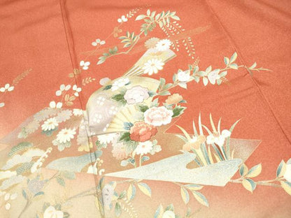 平和屋着物■訪問着 刺繍 扇面花文 暈し染め 金銀彩 正絹 逸品 DABC0907qa