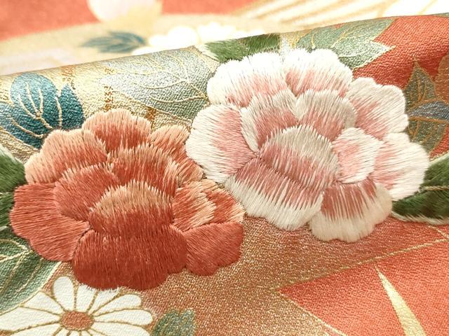 平和屋着物■訪問着 刺繍 扇面花文 暈し染め 金銀彩 正絹 逸品 DABC0907qa