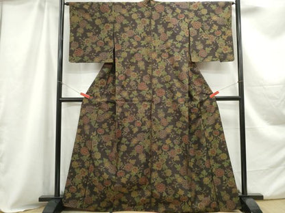 平和屋着物■上質な紬　草花文　正絹　逸品　DABC0909qa