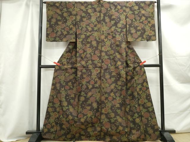 平和屋着物■上質な紬　草花文　正絹　逸品　DABC0909qa