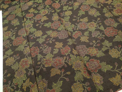 平和屋着物■上質な紬　草花文　正絹　逸品　DABC0909qa