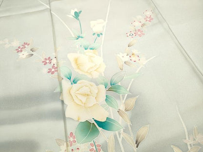 平和屋着物■訪問着 枝花文 薔薇 バラ 暈し染め 正絹 逸品 DABC0922qa