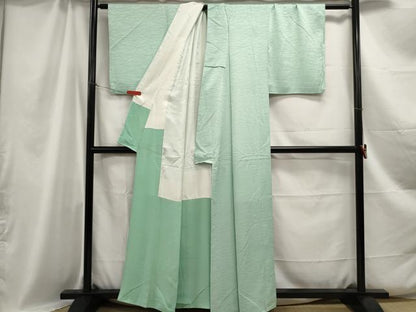 平和屋着物■上質な色無地 芝地紋 薄萌葱色 正絹 逸品 DABC0924qa