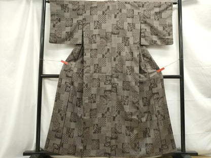 平和屋着物■上質な紬　色紙花文　正絹　逸品　DABC0939qa