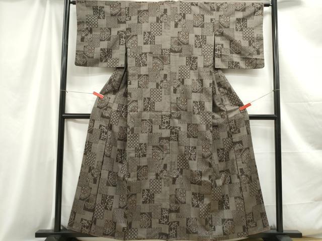 平和屋着物■上質な紬　色紙花文　正絹　逸品　DABC0939qa