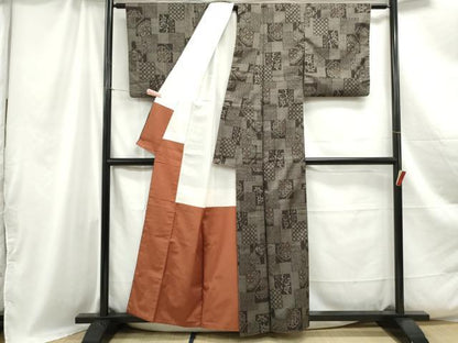 平和屋着物■上質な紬　色紙花文　正絹　逸品　DABC0939qa