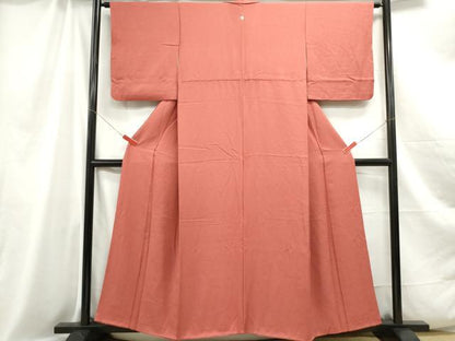 平和屋着物■上質な色無地 紗綾形地紋 銀朱色 正絹 逸品 DABC0950qa
