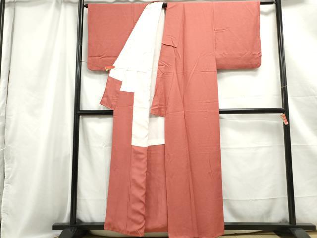 平和屋着物■上質な色無地 紗綾形地紋 銀朱色 正絹 逸品 DABC0950qa