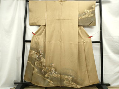平和屋着物■訪問着 刺繍 流水草花文 金銀彩 正絹 逸品 DABC0964qa