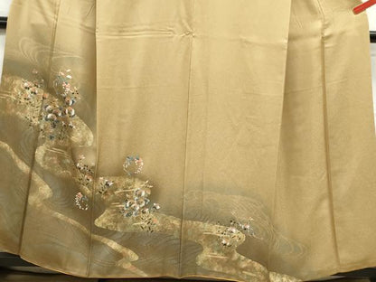 平和屋着物■訪問着 刺繍 流水草花文 金銀彩 正絹 逸品 DABC0964qa