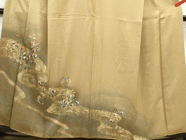 平和屋着物■訪問着 刺繍 流水草花文 金銀彩 正絹 逸品 DABC0964qa