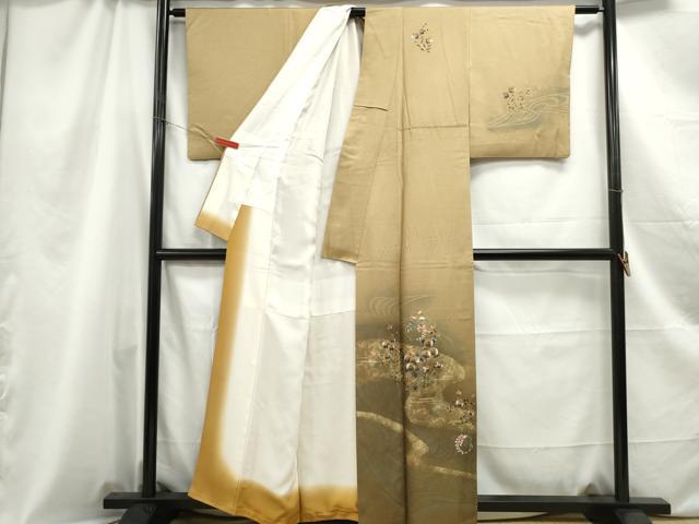 平和屋着物■訪問着 刺繍 流水草花文 金銀彩 正絹 逸品 DABC0964qa