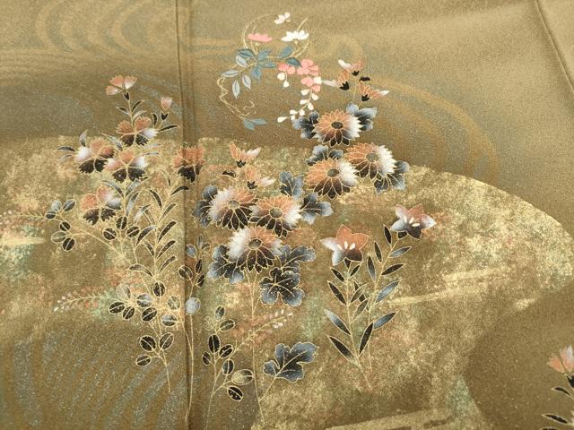 平和屋着物■訪問着 刺繍 流水草花文 金銀彩 正絹 逸品 DABC0964qa