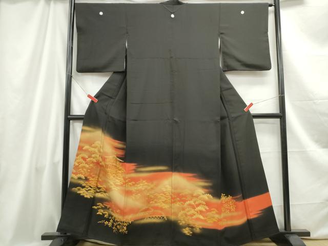 平和屋着物■豪華黒留袖　風景枝松文　暈し染め　金彩　正絹　逸品　DABC0975qa