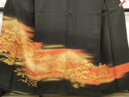 平和屋着物■豪華黒留袖　風景枝松文　暈し染め　金彩　正絹　逸品　DABC0975qa
