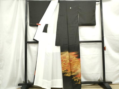 平和屋着物■豪華黒留袖　風景枝松文　暈し染め　金彩　正絹　逸品　DABC0975qa