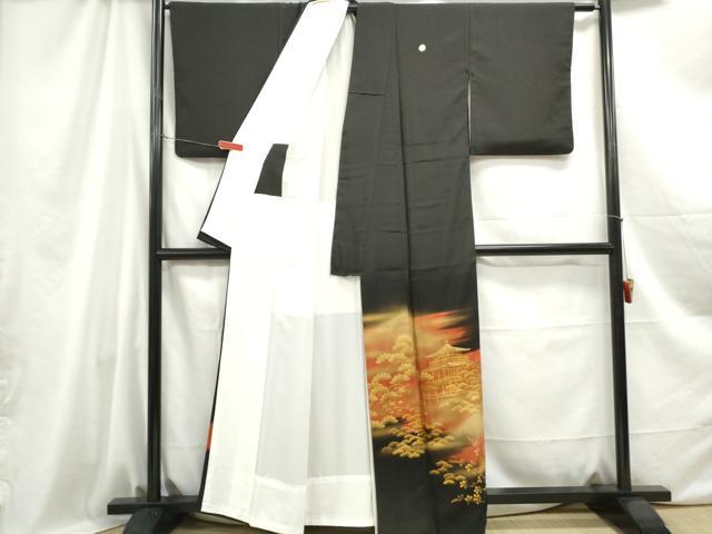 平和屋着物■豪華黒留袖　風景枝松文　暈し染め　金彩　正絹　逸品　DABC0975qa