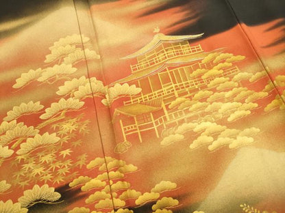 平和屋着物■豪華黒留袖　風景枝松文　暈し染め　金彩　正絹　逸品　DABC0975qa