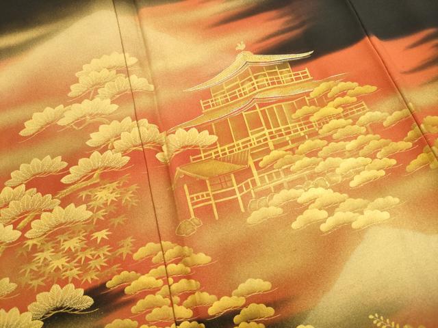 平和屋着物■豪華黒留袖　風景枝松文　暈し染め　金彩　正絹　逸品　DABC0975qa