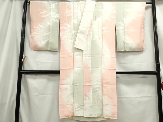 平和屋着物■長襦袢　袷　群れ鶴文　暈し染め　正絹　逸品　DABC0976qa