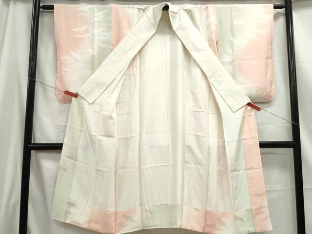 平和屋着物■長襦袢　袷　群れ鶴文　暈し染め　正絹　逸品　DABC0976qa