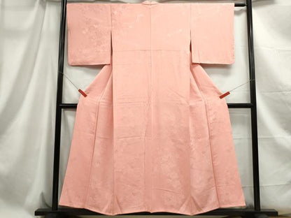 平和屋着物■上質な色無地 流水花地紋 曙色 正絹 逸品 DABC0989qa