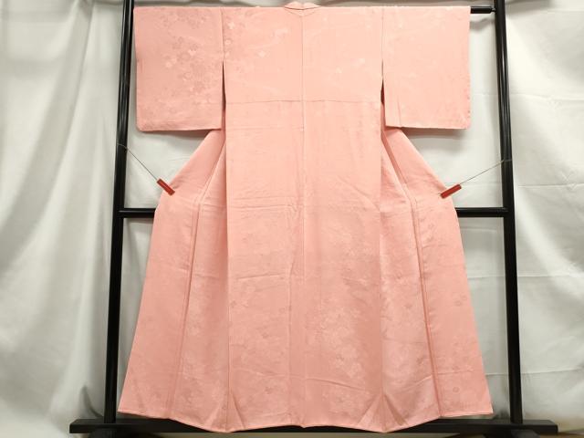 平和屋着物■上質な色無地 流水花地紋 曙色 正絹 逸品 DABC0989qa